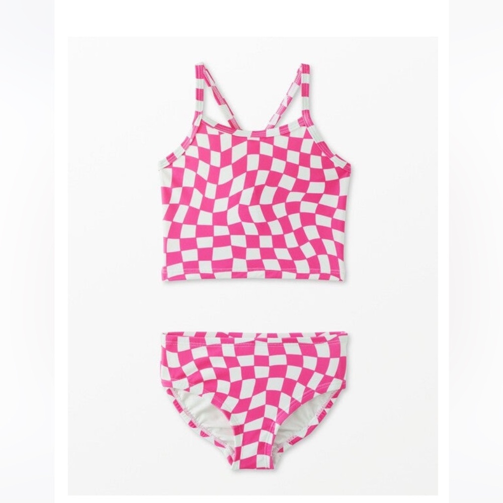 Hanna Andersson girls Pink and White Checkered two piece swim size 6-7
